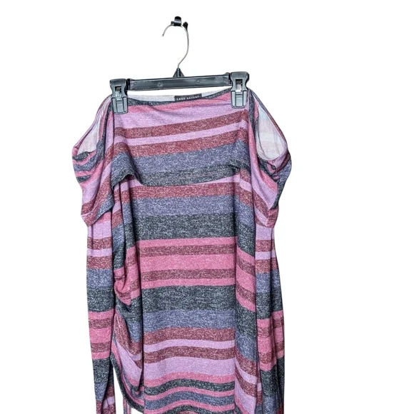 New Lane Bryant Off Shoulder Striped Sweater Long Sleeve Pink Purple Gray Plus - Picture 2 of 8